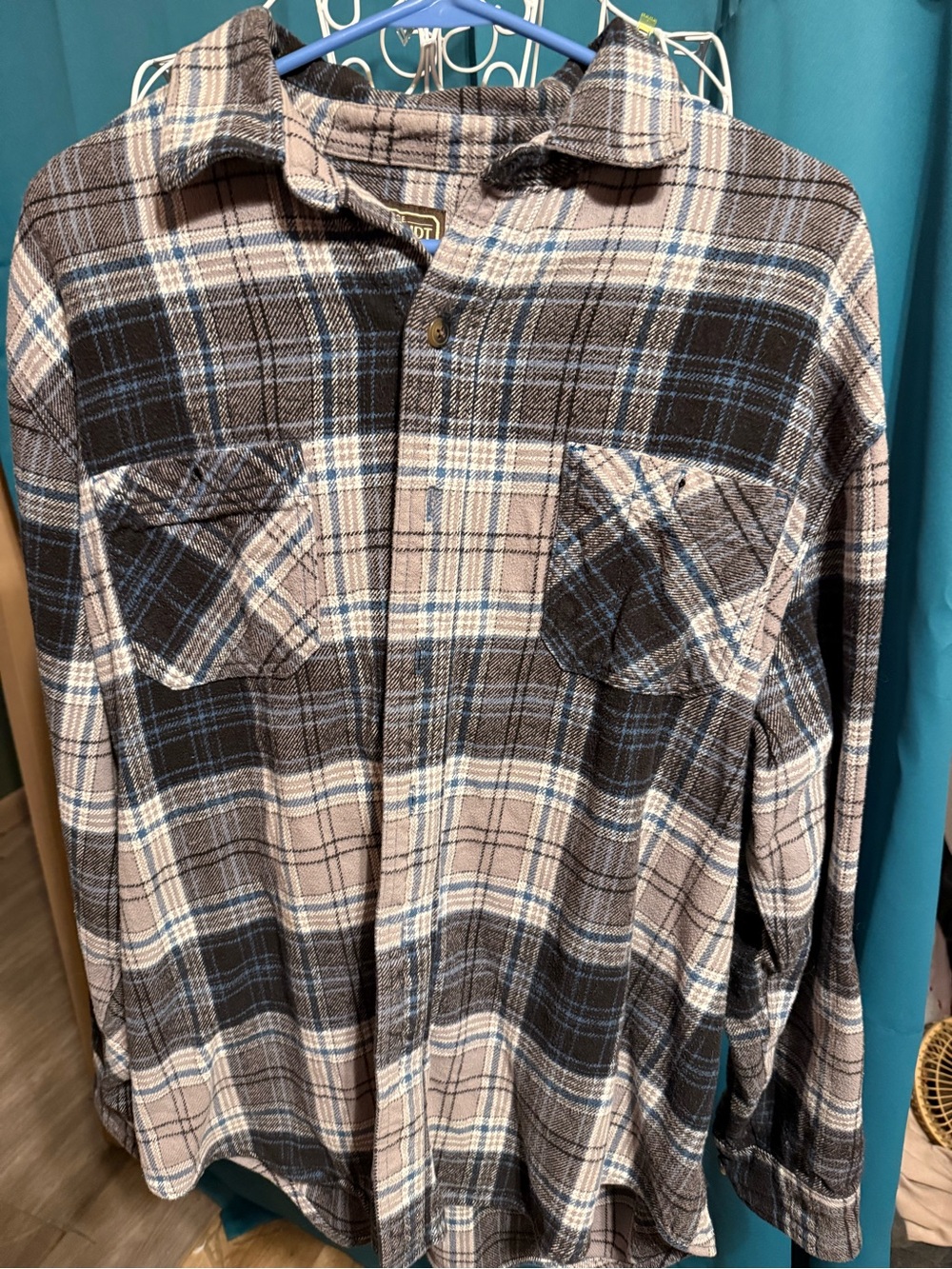 Men's Plaid Flannel Shirt - Brown & Blue